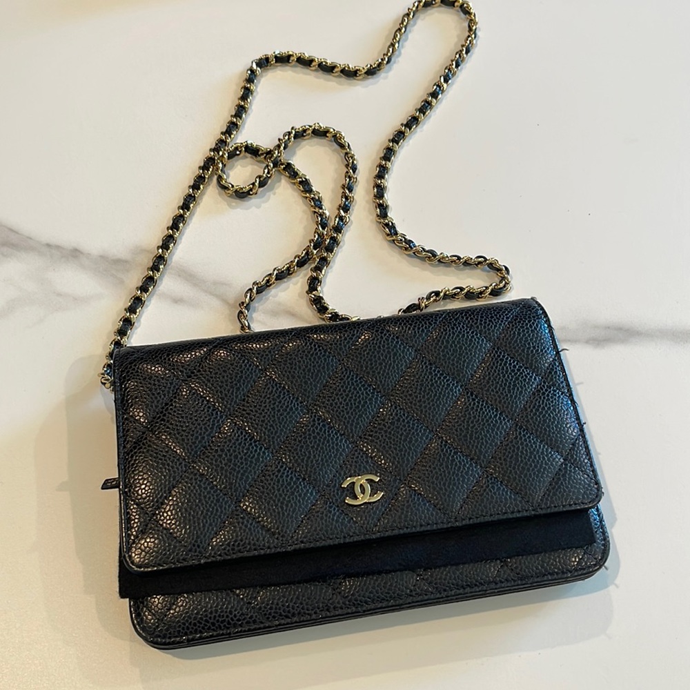Chanel Wallet on Chain Gold Hardware Black Caviar Leather Cross Body Bag - Picture 9 of 17